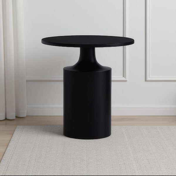 19 in. Matte Black Modern Round Iron Side Table with Pedestal Base