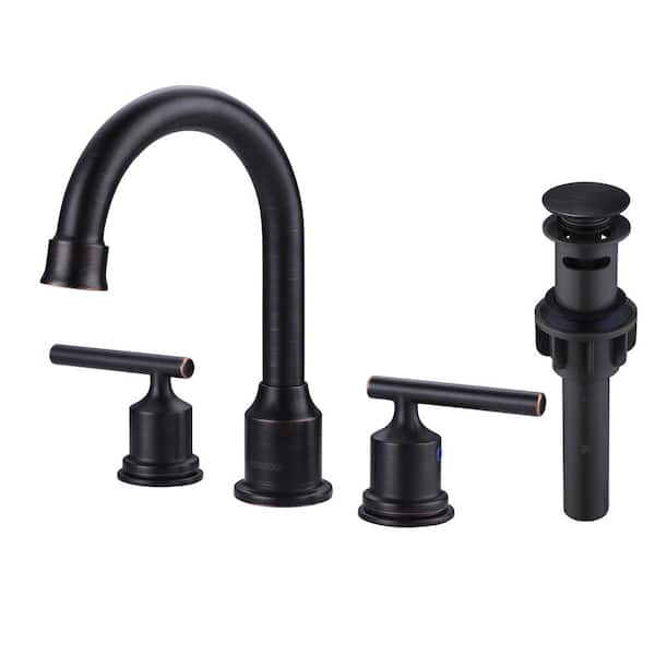 WOWOW 8 in. Widespread Double Handle Bathroom Faucet with Drain Kit in Oil Rubbed Bronze