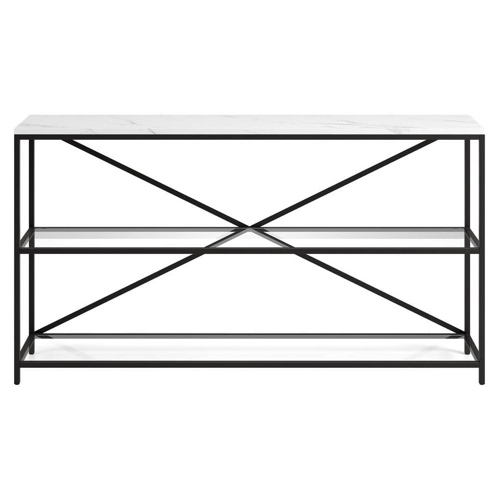 Fionn 55" Blackened Bronze Console Table with Faux Marble Top