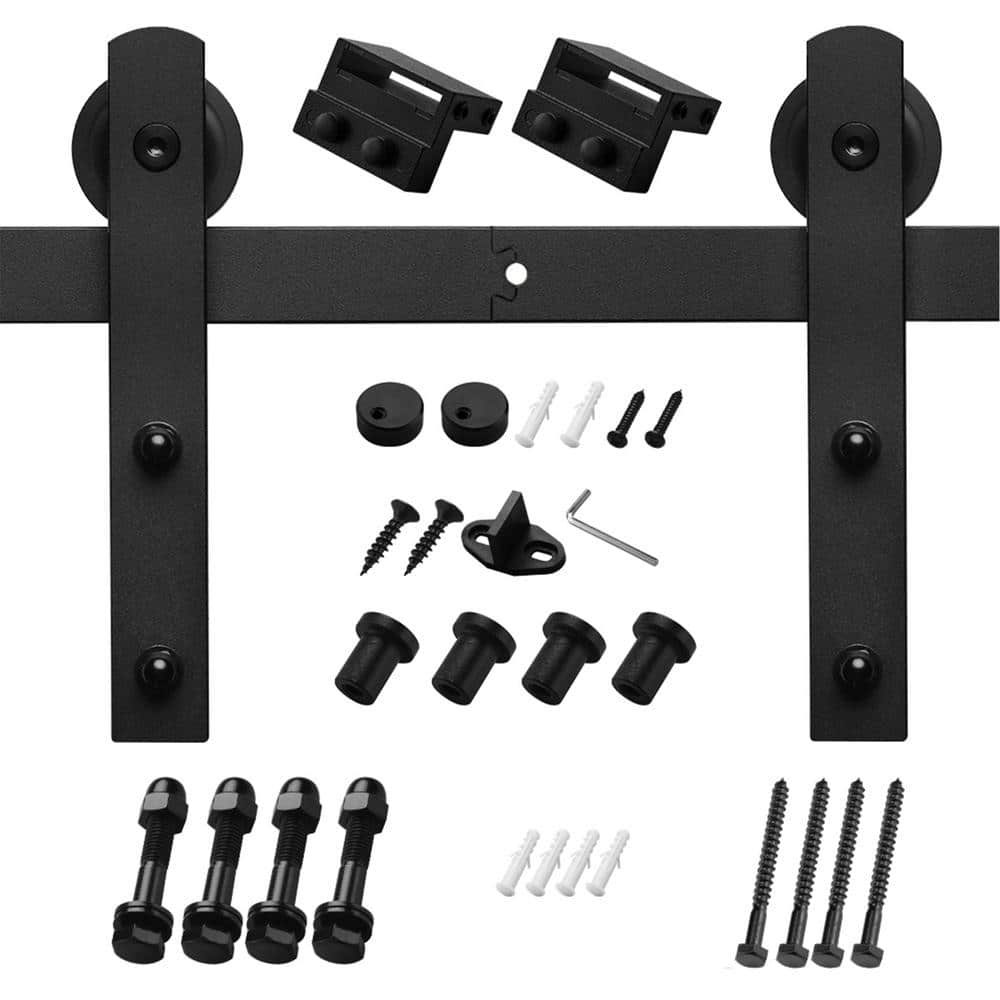 5 ft./60 in. Black Sliding Barn Door Track and Hardware Kit with I-Shape Ha