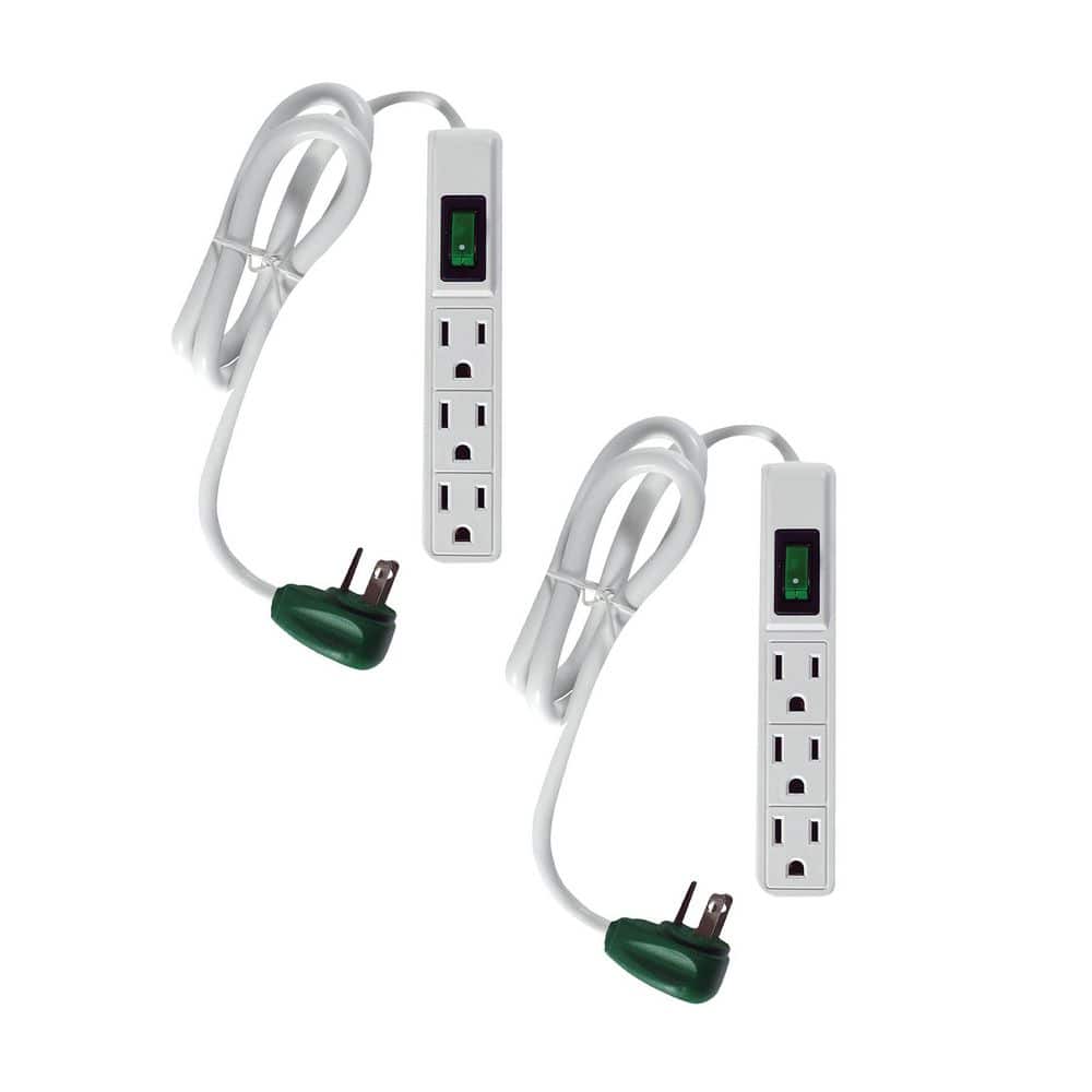 (G-13002MS-2) 2.5 ft. 14/3 3 Outlet Indoor Power Strip, White, 2 PACK price history on PriceWatchPro