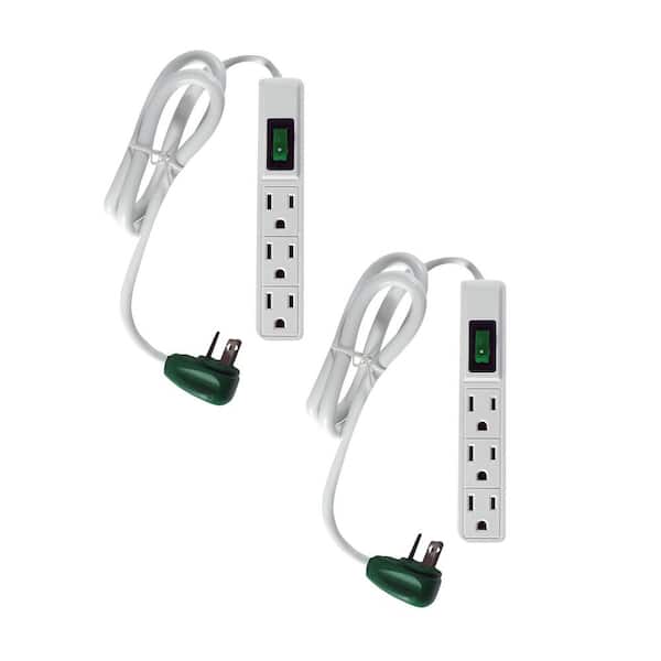 GoGreen Power (G-13002MS-2) 2.5 ft. 14/3 3 Outlet Indoor Power Strip, White, 2 PACK