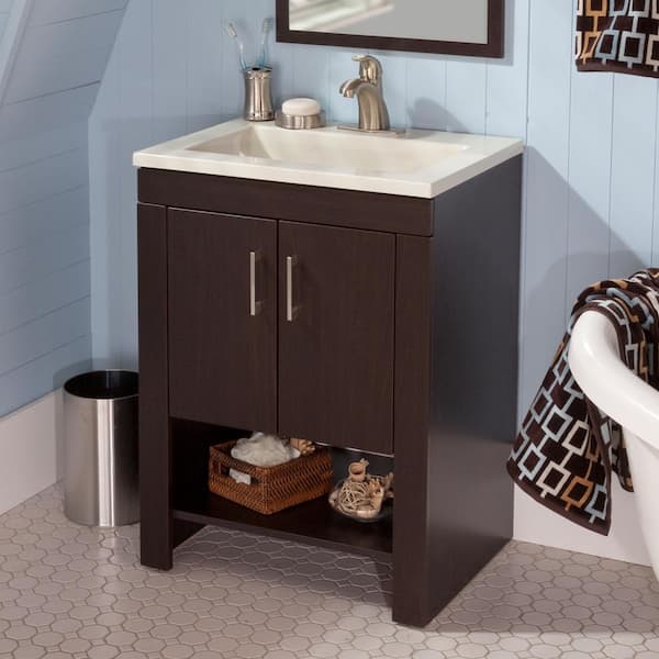 St. Paul Niza 24 in. W x 19 in. D x 33 in. H Single Sink Bath Vanity in Ebony with Bone Cultured Marble Top and Mirror