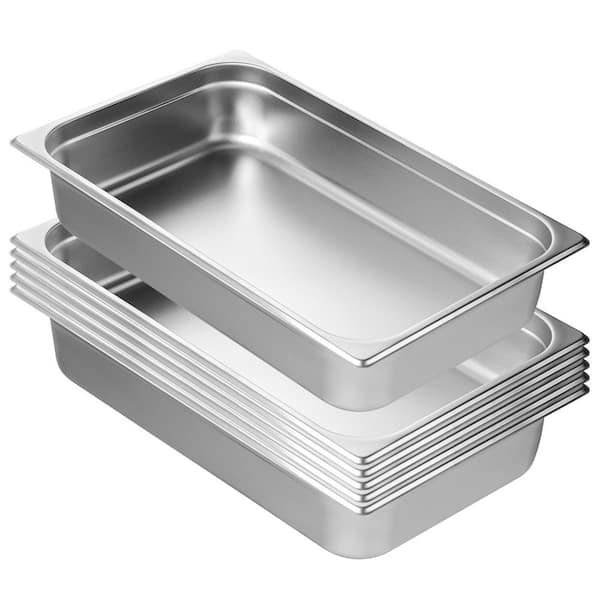 6-Pack Full-Size Hotel Pans 14.7 qt. Stainless Steel Anti-Jam Steam Roasting Pans, Catering Food Storage 2025 Update