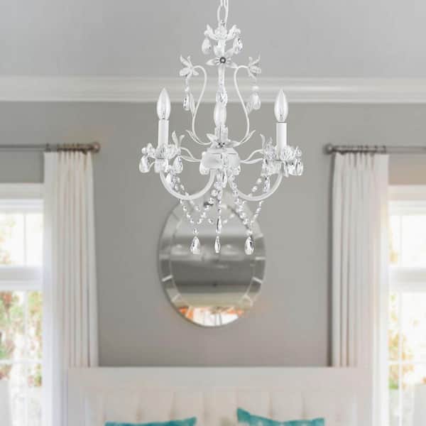 White Candle Style Crystal Chandelier, White Candle Chandelier With Crystals