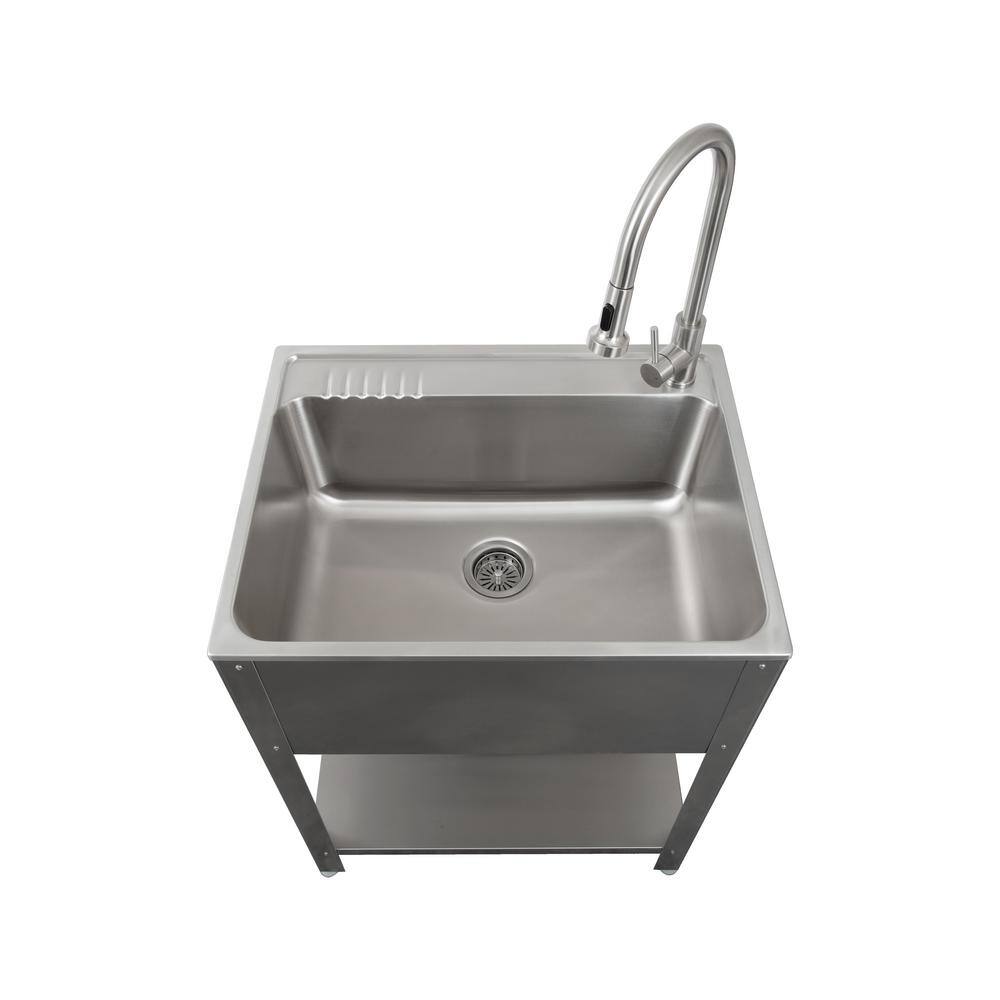 24.1" Stainless Steel Freestanding Laundry Sink with Faucet