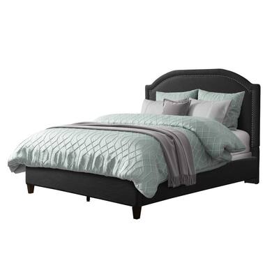 Grey Fabric King Bed Frame, Curved Headboard Bed Frame