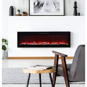 60 in. Wall Mount and Recessed Electric Fireplace in Black