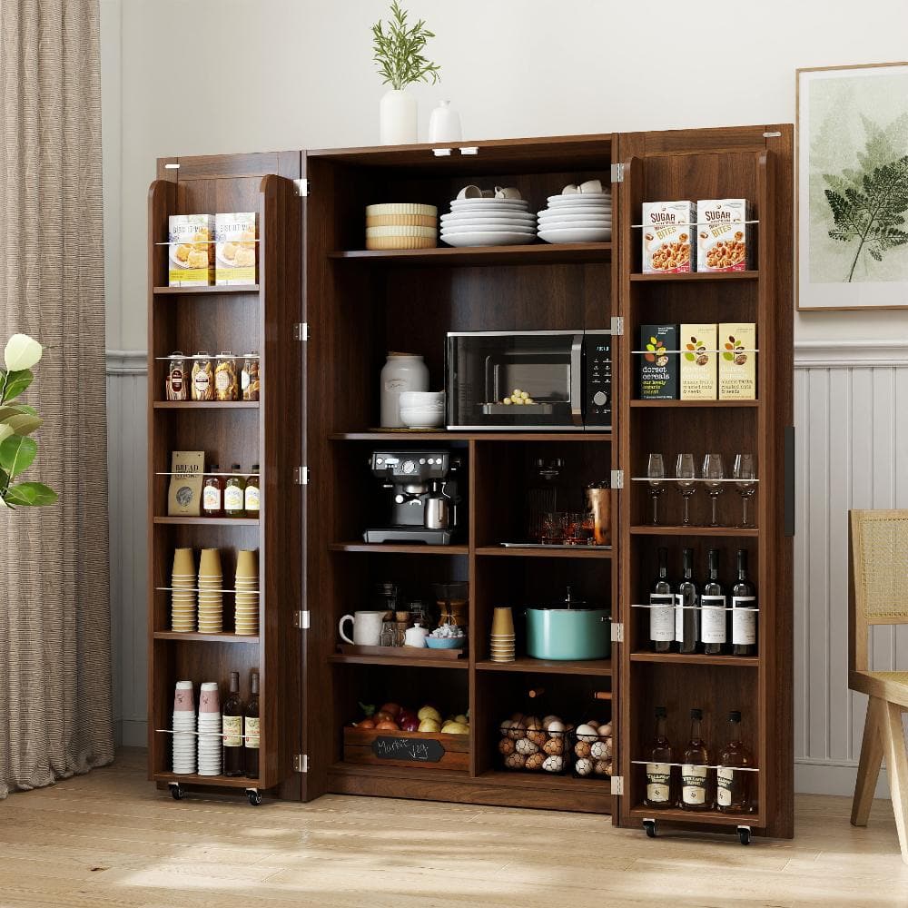 Walnut Freestanding Kitchen Pantry Sideboard with Doors & Storage Shelves for Multi-Room Use price history on PriceWatchPro