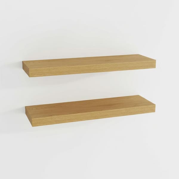 24 in. W x 7 in. D Oak Wall Mounted Floating Shelves Set of 2, Wood Decorative Wall Shelf for Bathroom, Kitchen