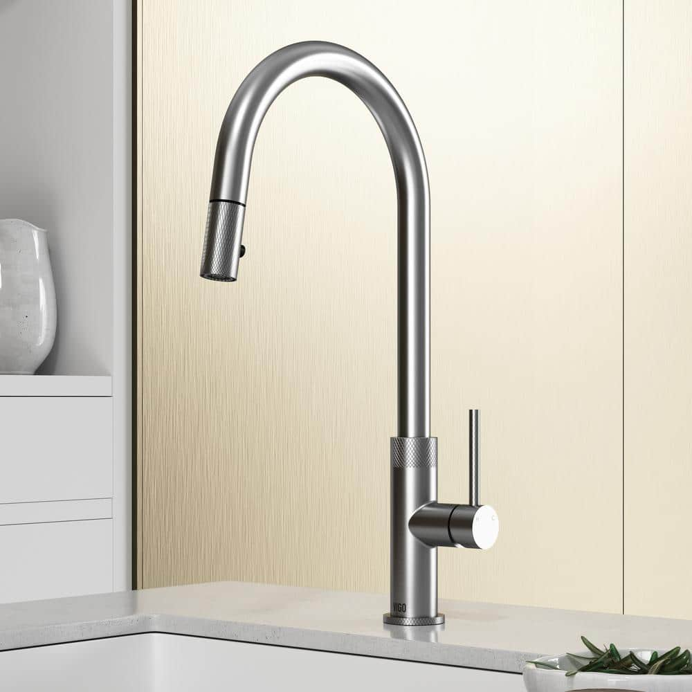 VIGO Bristol Single Handle Pull-Down Sprayer Kitchen Faucet in ...