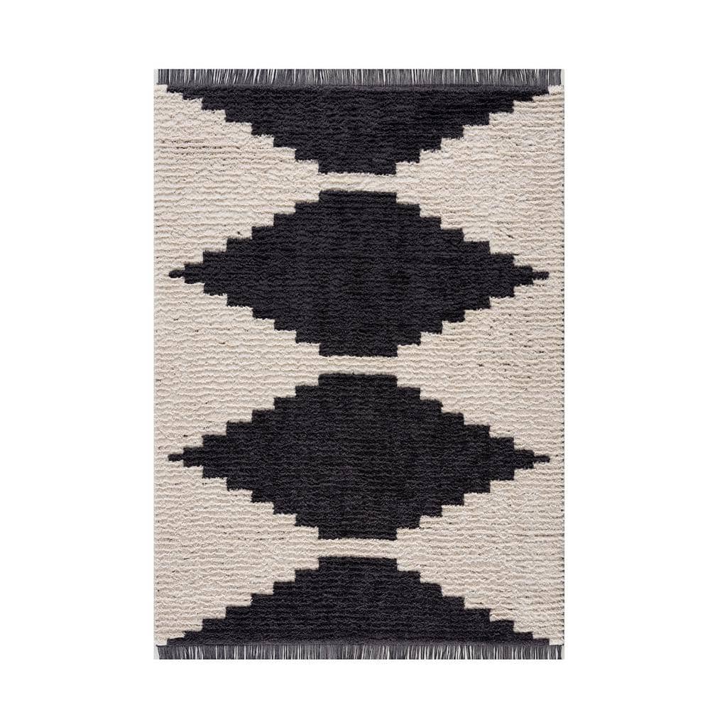 Amanda Black & Ivory Soft High Pile 6' x 9' Modern Area Rug