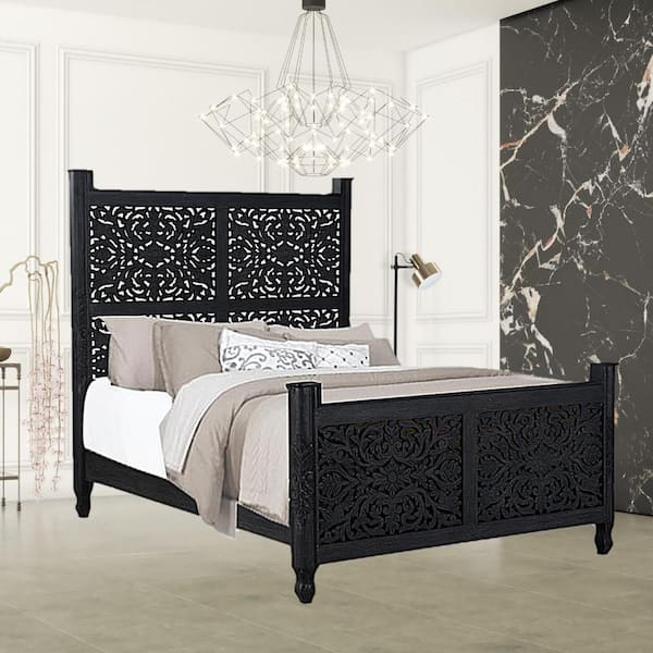 Carved queen bed frame discount