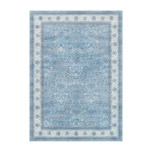 Finley Blue/White 5 ft. x 7 ft. Woven Oriental Polyester Area Rug