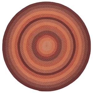 Braided Orange Rust 5 ft. x 8 ft. Abstract Border Oval Area Rug