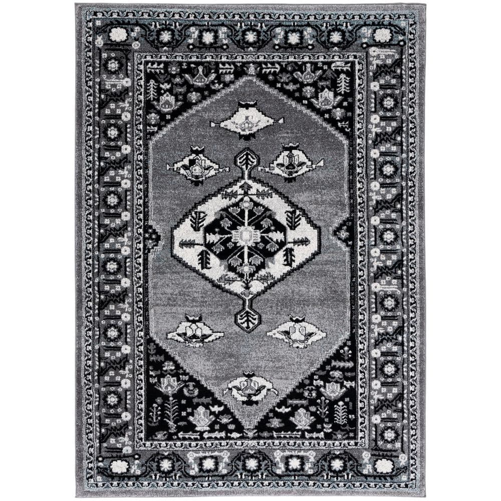 Vintage Hamadan 8 ft. x 10 ft. Gray/Black Medallion Ornate Border Area Rug price history on PriceWatchPro