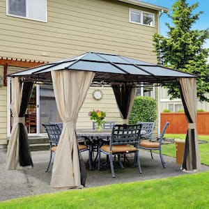 12 ft. x 10 ft. Outdoor Patio Aluminum Hardtop Canopy Gazebo with Mosquito Netting and Curtains