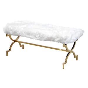 Oberon White Faux Fur Accent Bench 18.5 in. H x 39.5 in. W x 17.5 in. D
