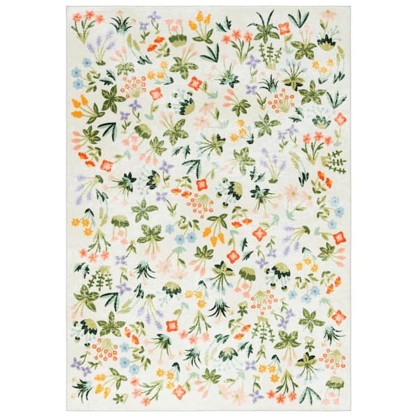 SAFAVIEH Martha Stewart Washable Beige/Red 5 ft. x 8 ft. Machine Washable Floral Abstract Area Rug