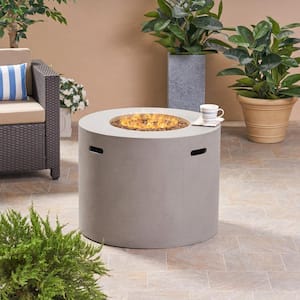 Zachary 31 in. x 24.5 in. Circular Concrete Propane Outdoor Patio Fire Pit in Light Gray