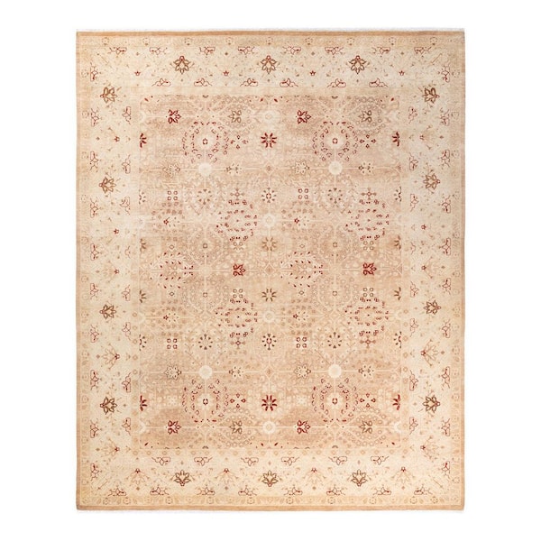 Mogul Beige 8 x 10 Oriental Wool Indoor Area Rug
