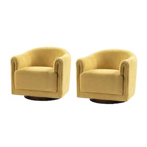 Hugues Modern Yellow Polyester Swivel Chair with Sturdy Wooden Base (Set of 2)