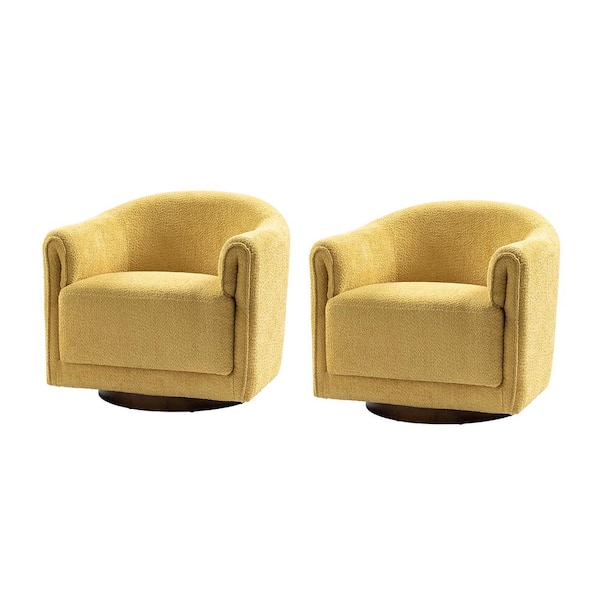 JAYDEN CREATION Hugues 30 in. Modern Yellow Polyester Swivel Barrel Chair with Sturdy Wooden Base (Set of 2)