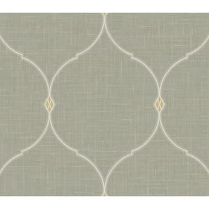 56 sq. ft. Metallic Anew Grey and Gold Stoddard Ogee Frame Unpasted Paper Wallpaper Roll