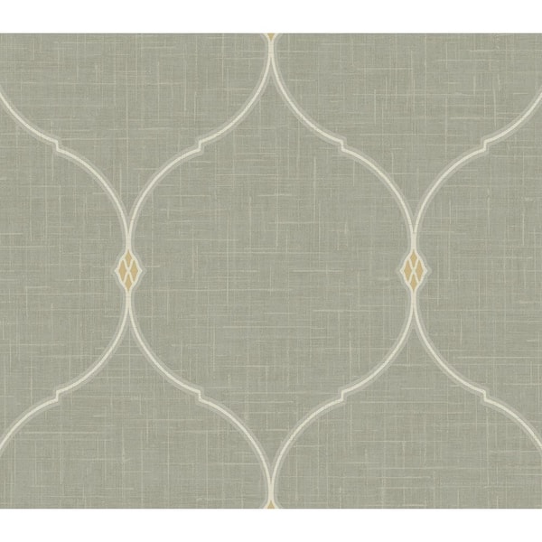 Seabrook Designs 56 sq. ft. Metallic Anew Grey and Gold Stoddard Ogee Frame Unpasted Paper Wallpaper Roll