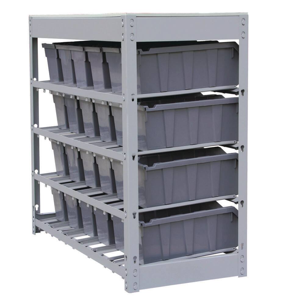 Compact 4-Tier Gray Metal Organizer Shelving with 24 Bins