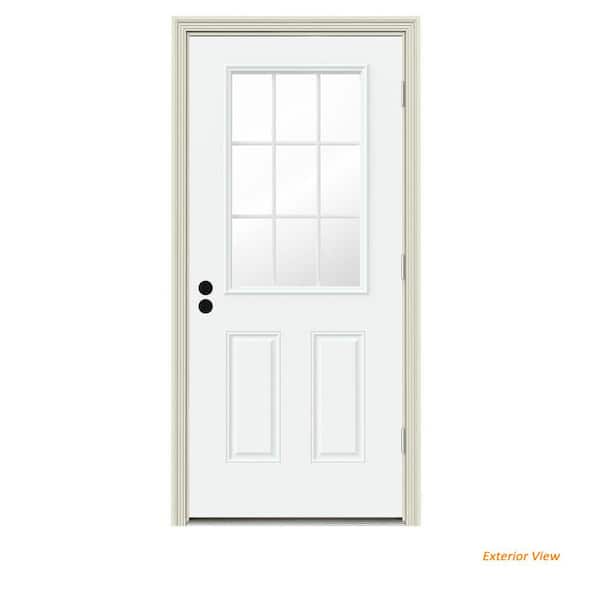 JELD-WEN 34 in. x 80 in. 9 Lite White Painted Steel Prehung Left