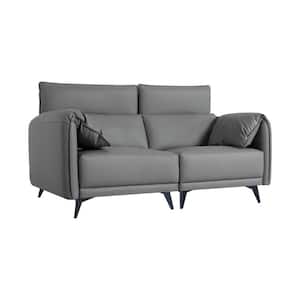 64.76 in. Faux Leather 2-Seater Loveseat Couch with Headrests Small Living Room Sofa Set in Gray