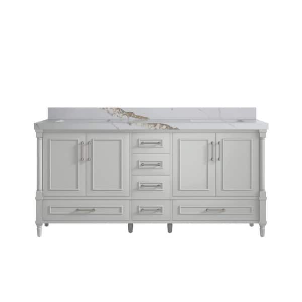 Willow Collections Hudson 72 in. Double Sink Freestanding Coventry Gray Bath Vanity with Calacatta Gold Quartz Top Unassembled