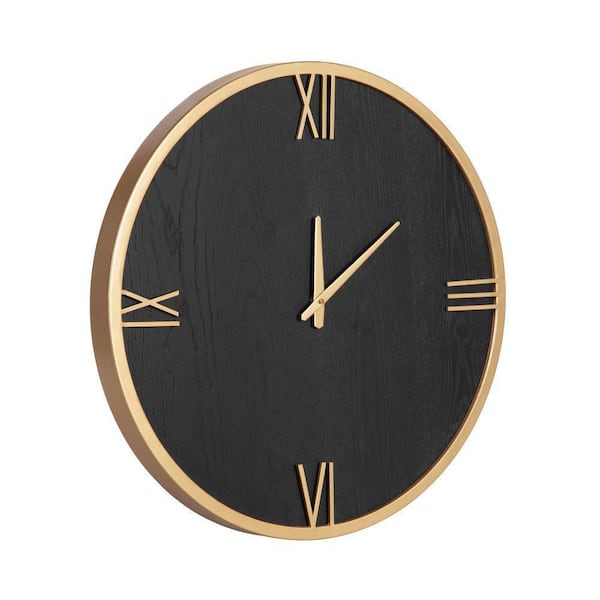 Kate and Laurel Pronte Black/Gold Wood and Metal Analog Wall Clock