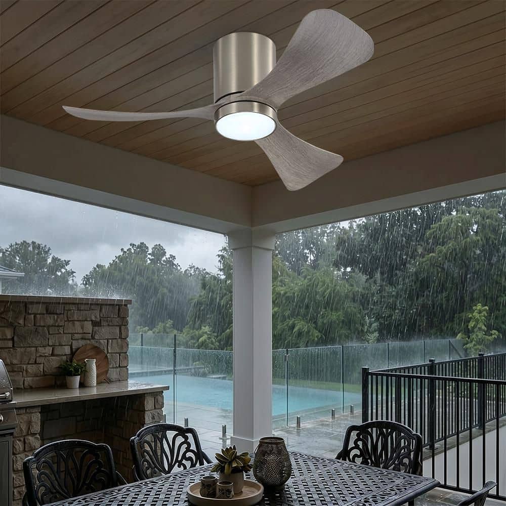 42 in. (3.5 ft. ) Indoor Flush Mount Ceiling Fan with Integrated LED and Remote, Nickel and Driftwood price history on PriceWatchPro