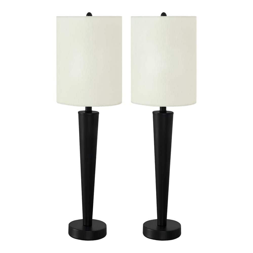 24 in. Black Metal 1-Light Table Lamp Set of 2 with USB Port and Ivory Linen Tapered Drum Shade for Living Room, Bedroom price history on PriceWatchPro