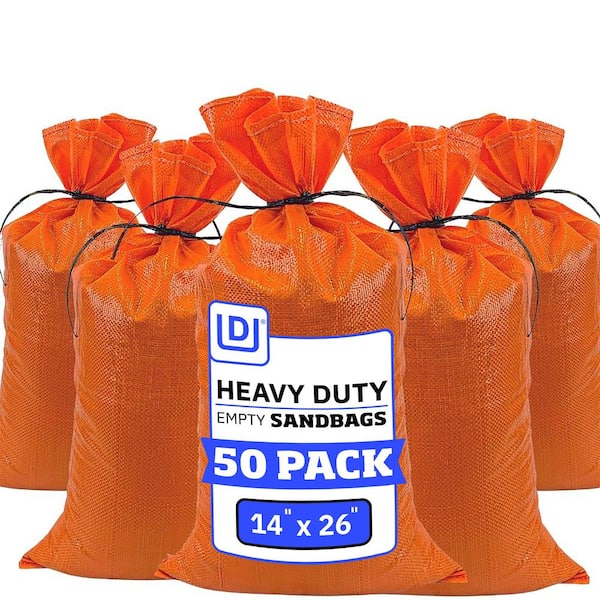 DURASACK 14 in. x 26 in. Orange Woven Sand Bags with Tie String (50-Pack)