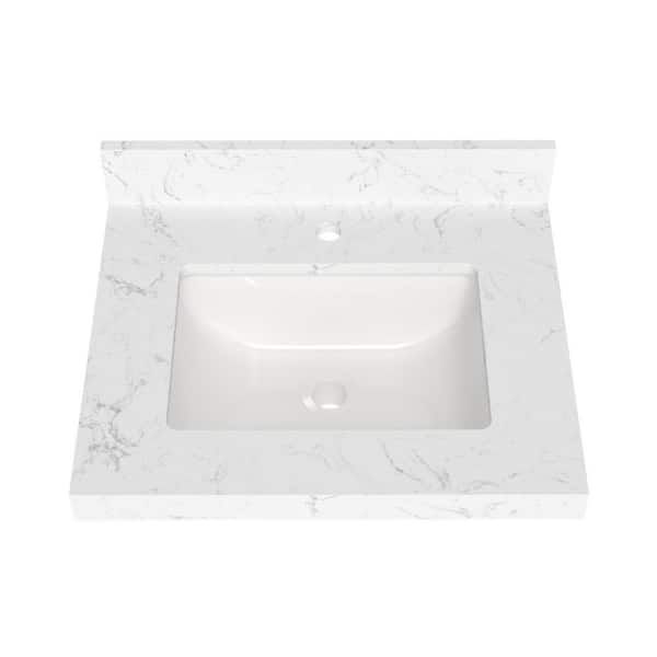 Duracast 24 in. W x 19.48 in. D Quartz Rectangular Single Sink Bathroom Vanity Top in White Carrara