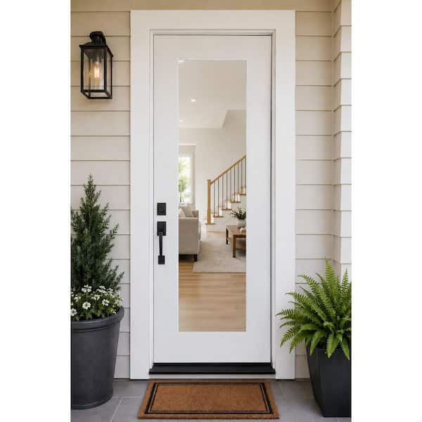 36 in x 80 in Full Lite Right-Hand Composite Prehung Exterior Door w/ Low-E Frameless Glass and No-Rot Construction