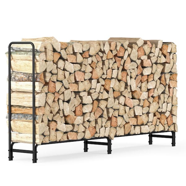 8 ft. Metal Firewood Log Rack with Black Powder-Coated Finish
