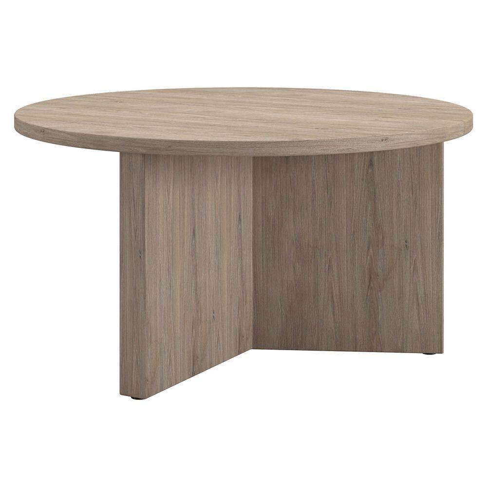 Antiqued Gray Oak Round Wood Coffee Table, 32"