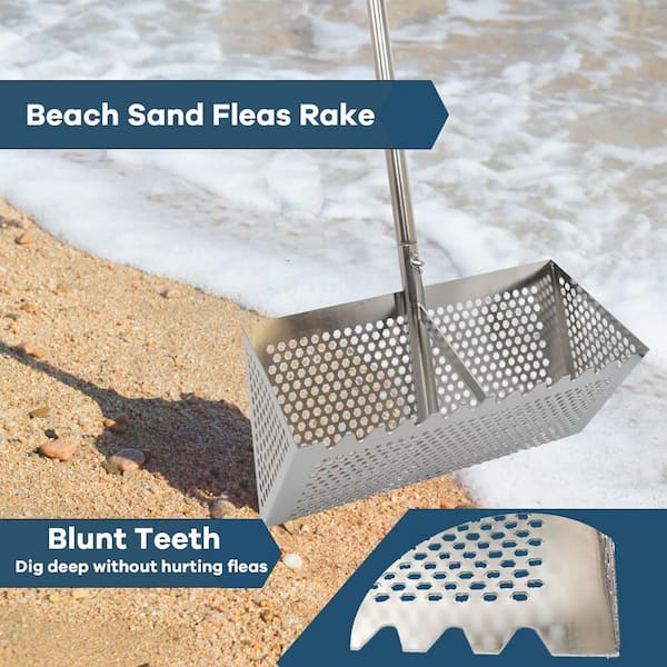 ITOPFOX 55 in. Collapsible Sand Fleas Rake, Stainless Steel Sand Sifter,  Stainless Steel Long Handle with Foldable Pail H2SA10OT263 - The Home Depot