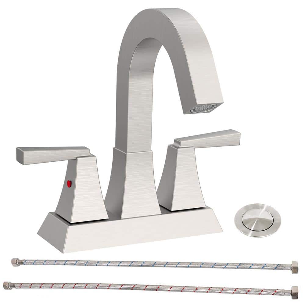 Satico Modern 4 in. Centerset 2-Handle 3-Hole Lavatory Faucet with Pop up  Drain in Brushed Nickel BNBF019DR - The Home Depot