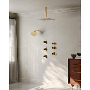 5-Spray 12 and 6 in. Dual Shower Heads Ceiling Mount Fixed Shower Head in Brushed Gold (Valve Included)