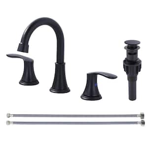 8 in. 2-Handle 3 Holes Widespread Bathroom Faucet with Metal Pop-Up Drain Assembly in Matte Black