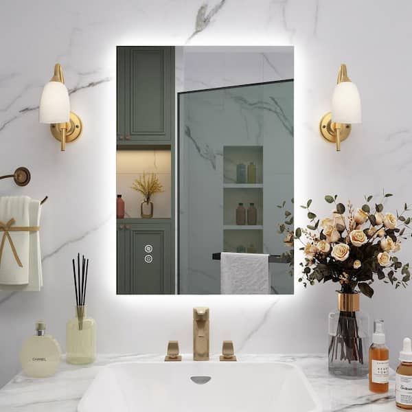 20 in. W x 28 in. H Rectangular Frameless Super Bright Backlited LED Anti-Fog Tempered Glass Wall Bathroom Vanity Mirror