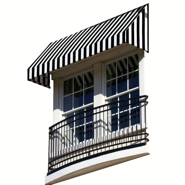 AWNTECH 5.38 ft. New Yorker Fixed Awning 64.5 in. W x 24 in. H x 42 in. D Acrylic Fabric in Black/White Stripe