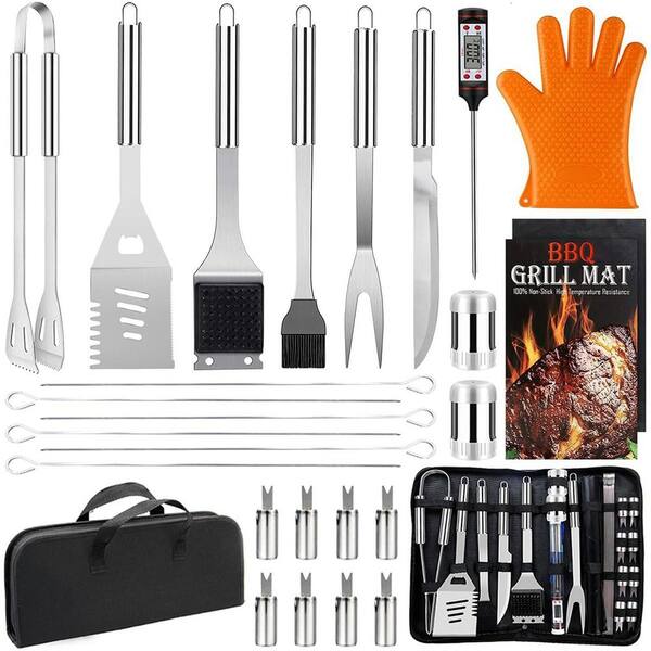 28-Piece Stainless Steel BBQ Grill Accessories Set, Portable Grilling Utensils Tools Kit with Storage Bag
