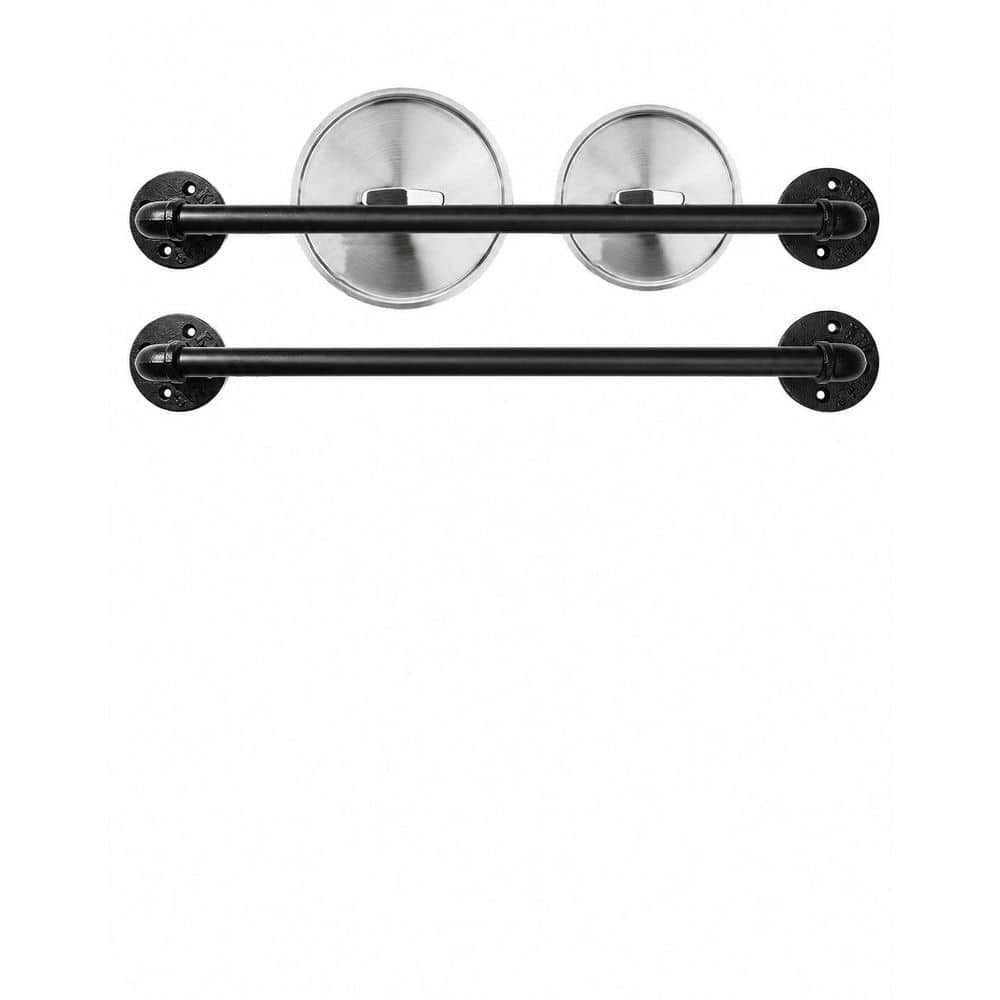 Industrial Pipe Pot and Pan Rack, 21 in Wall Mount Hanging Rail with 10 S Hooks, 2-Pack
