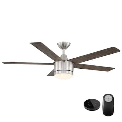 Merwry 52 in. Integrated LED Brushed Nickel Fan with Light Kit and Remote Control works with Google and Alexa